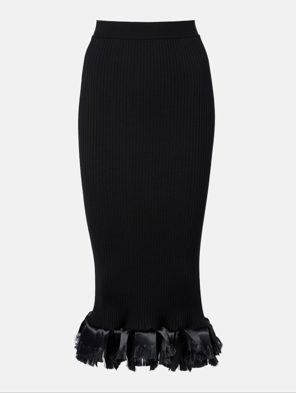 NWT FFORME Riley Satin Trimmed Ribbed Wool Blend Midi Skirt